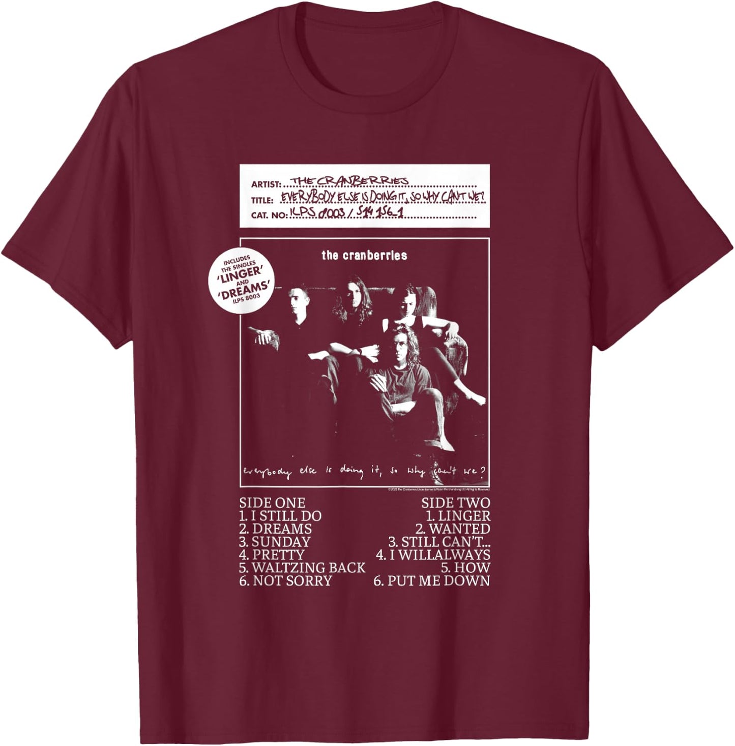 The Cranberries Everybody Else Vinyl - Women's Black Classic Fit Short Sleeve - Size Small T-Shirt - T-Shirt | Maroon