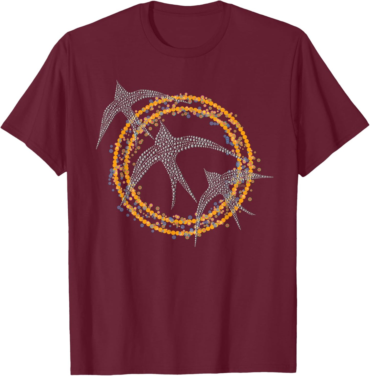 Swallow Bird with Dot Circles Aboriginal Art Inspired Nature T-Shirt - T-Shirt | Maroon