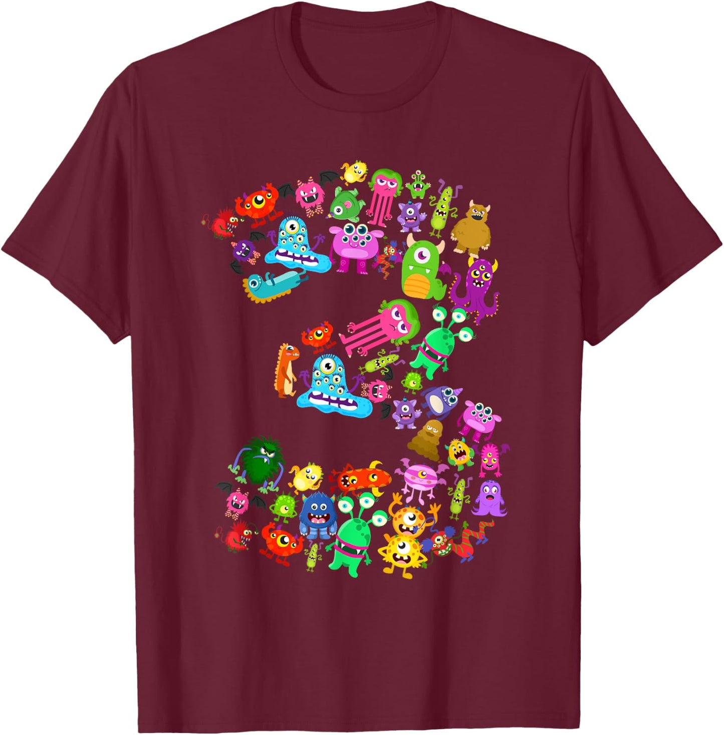3rd Birthday Party Monster Themed Number 3 Little Monster T-Shirt - T-Shirt | Maroon