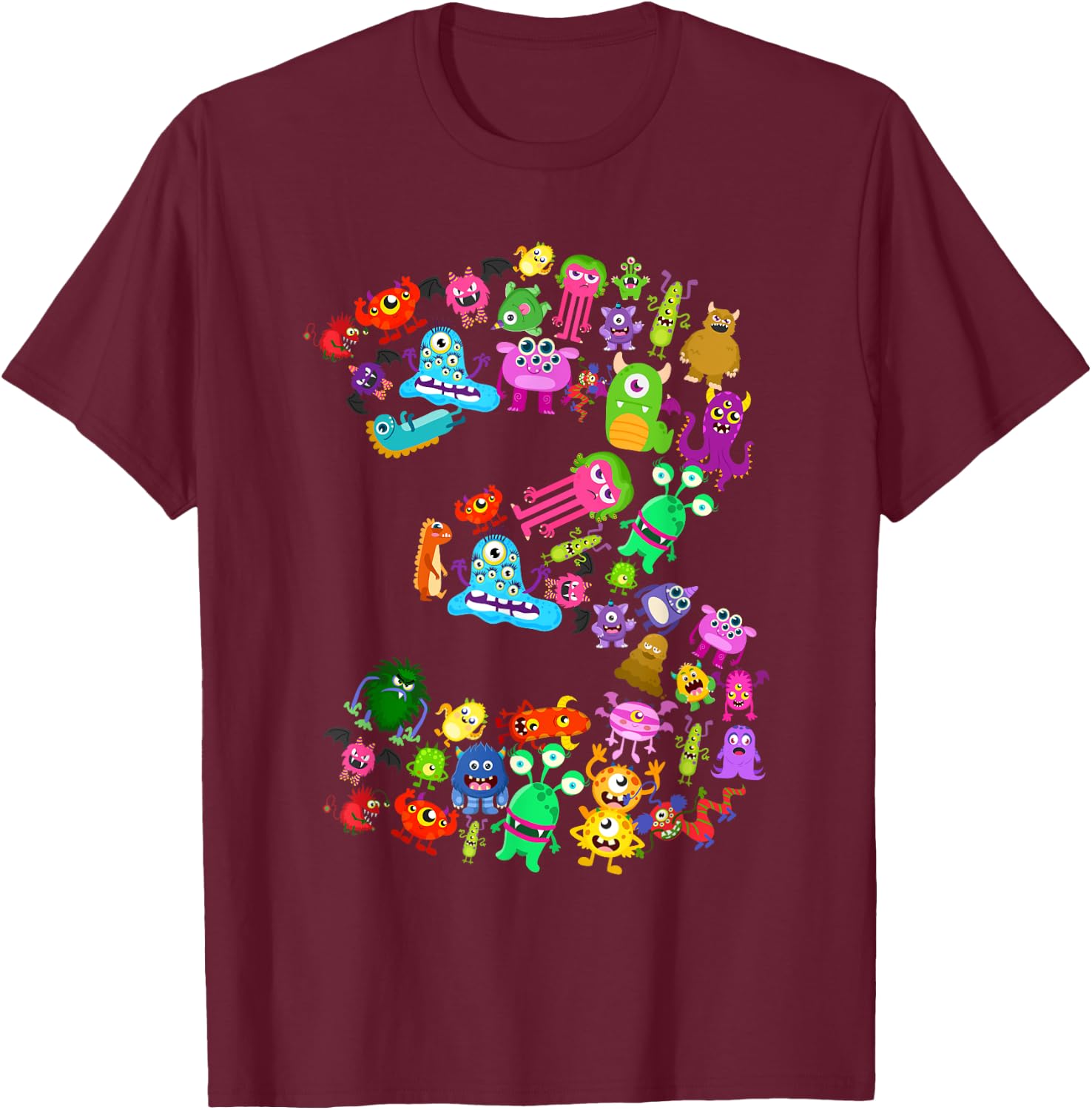 3rd Birthday Party Monster Themed Number 3 Little Monster T-Shirt - T-Shirt | Maroon