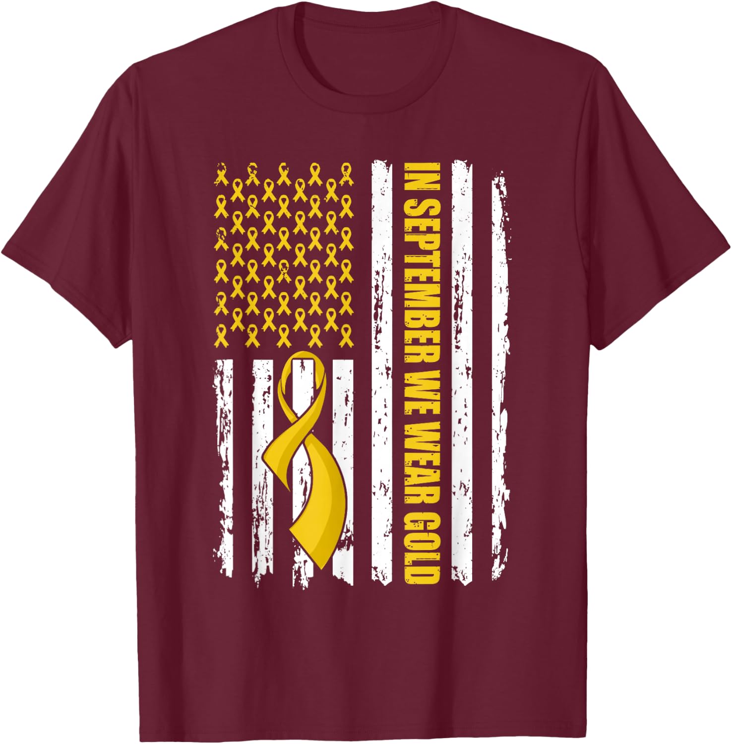In September We Wear Gold Flag Childhood Cancer Awareness T-Shirt - T-Shirt | Maroon