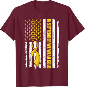 In September We Wear Gold Flag Childhood Cancer Awareness T-Shirt - T-Shirt | Maroon