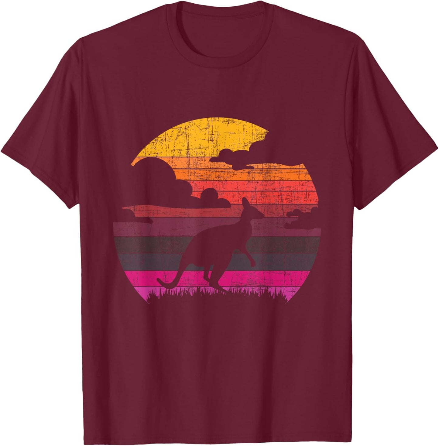Retro Sunset Kangaroo - Zookeeper 60s Safari Animal Lover T-Shirt - T-Shirt | Maroon