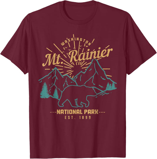Mt. Rainier Washington Vintage Mountain National Park PNW T-Shirt - T-Shirt | Maroon