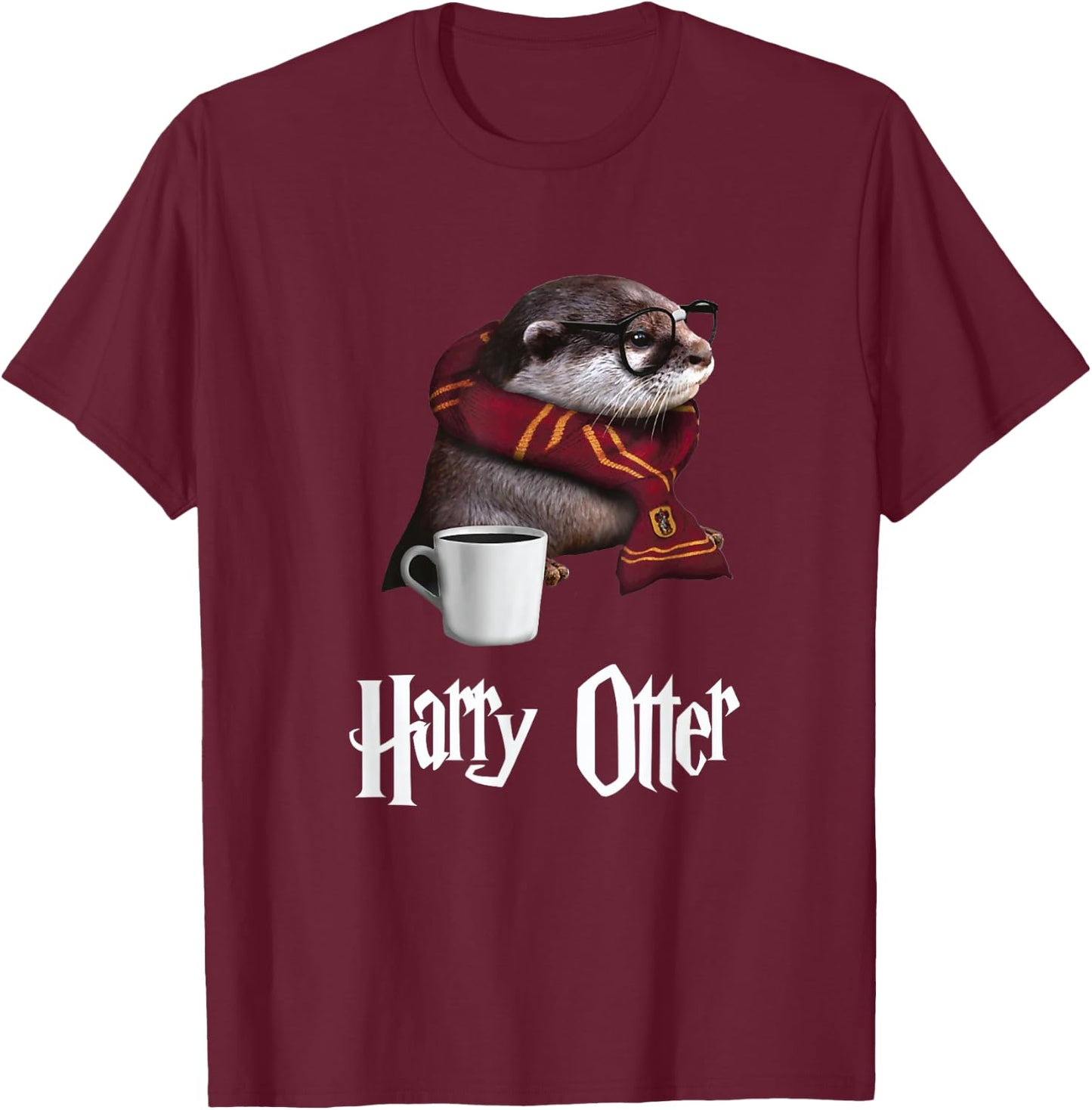 Harry Otter Cute and Funny Otter T-Shirt - T-Shirt | Maroon