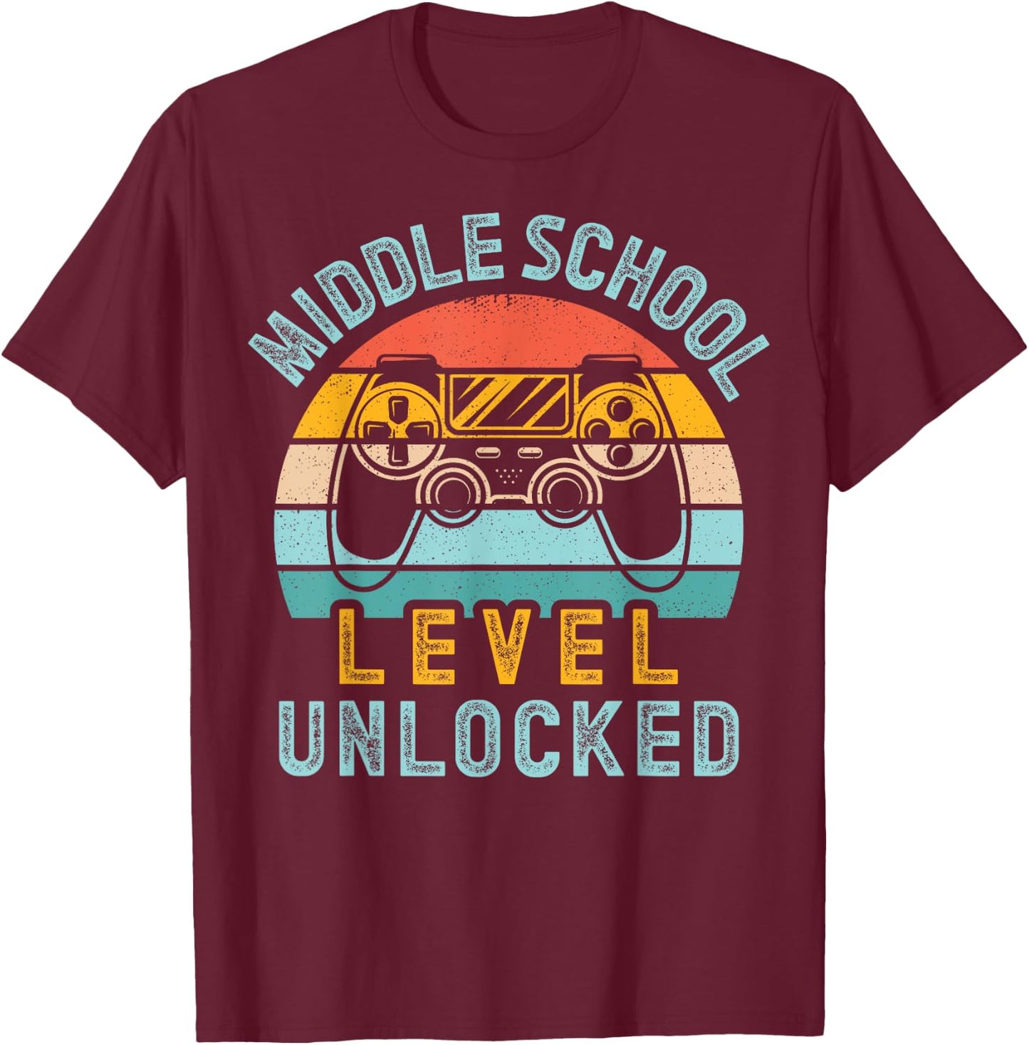 Middle School Level Unlocked Video Game Back to School Boy T-Shirt - T-Shirt | Maroon
