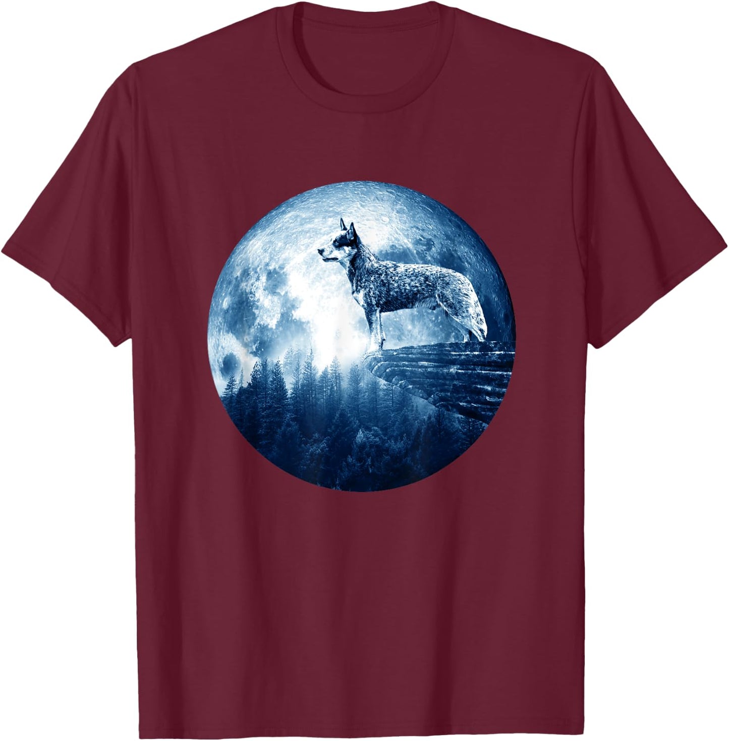 Australian Cattle Dog Moon Dog Mom Dad Women Men Dog Lovers T-Shirt - T-Shirt | Maroon