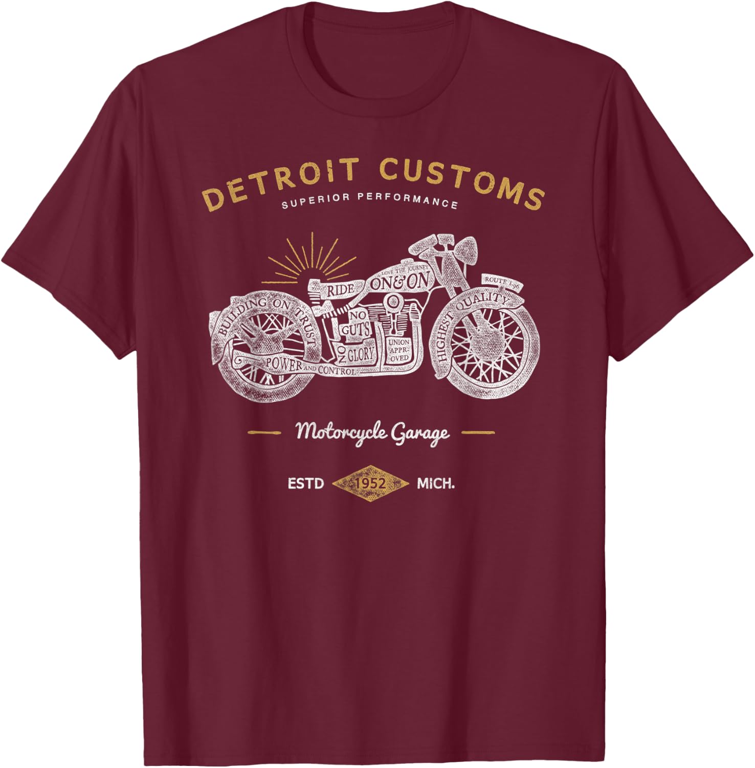 Detroit Custom Motorcycle Garage Biker T-Shirt - T-Shirt | Maroon