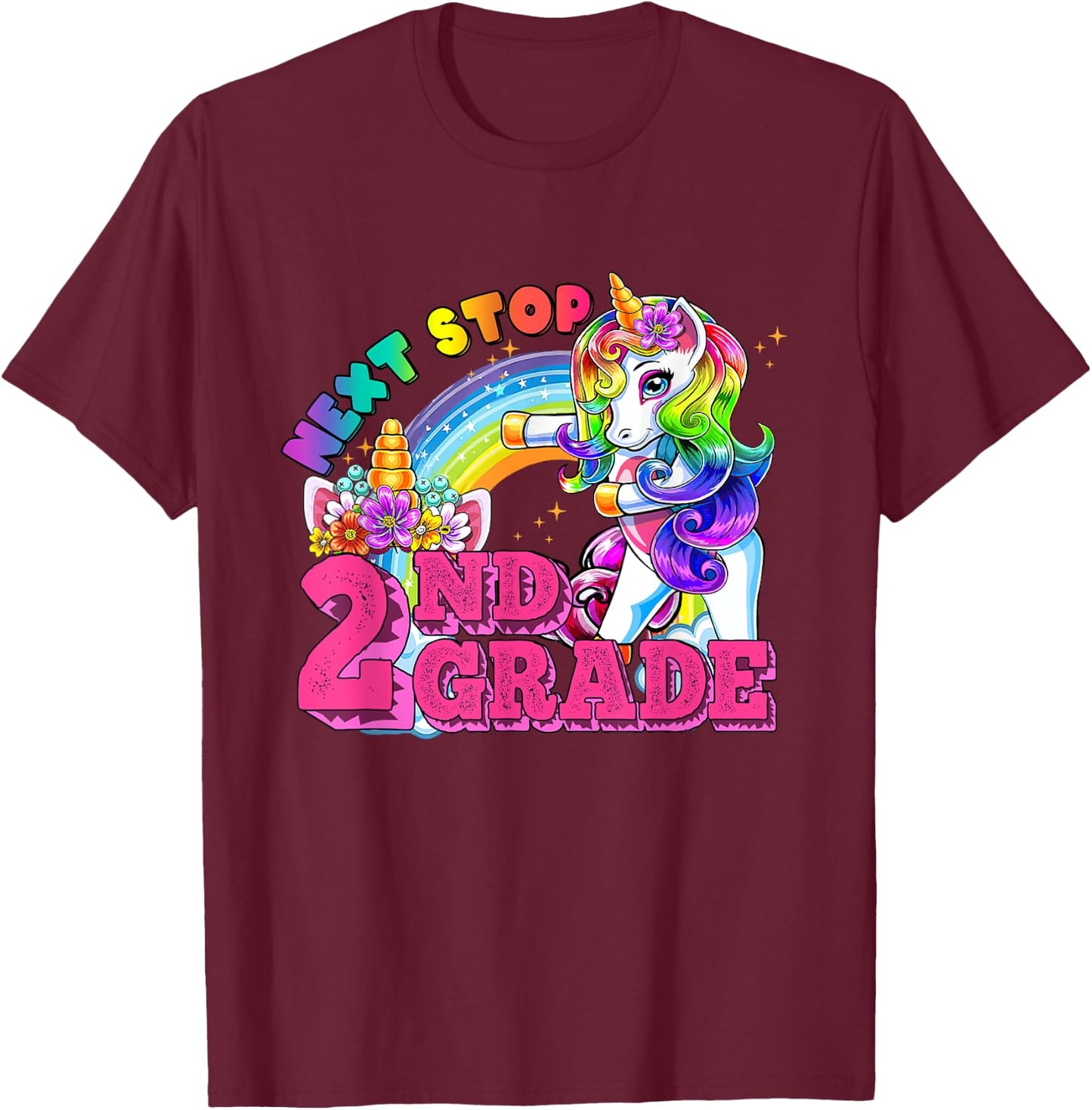 Next stop 2nd Grade Flossing Unicorn 2nd Grade Here I come T-Shirt - T-Shirt | Maroon