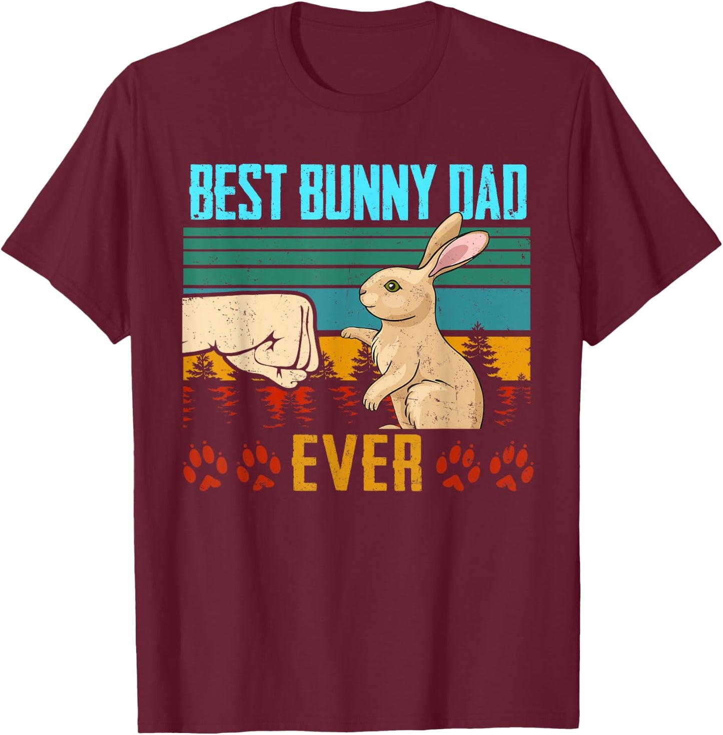 Best Bunny Dad Ever Vintage Eighties Style Retro Distressed T-Shirt - T-Shirt | Maroon