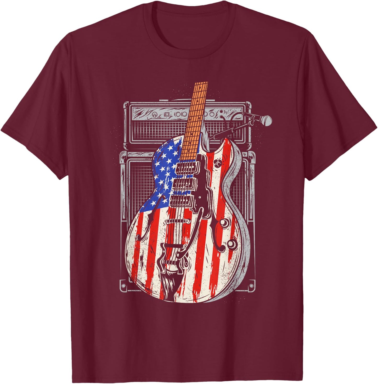 American Flag Guitar 4th of July Guitarist USA Country Music T-Shirt - T-Shirt | Maroon