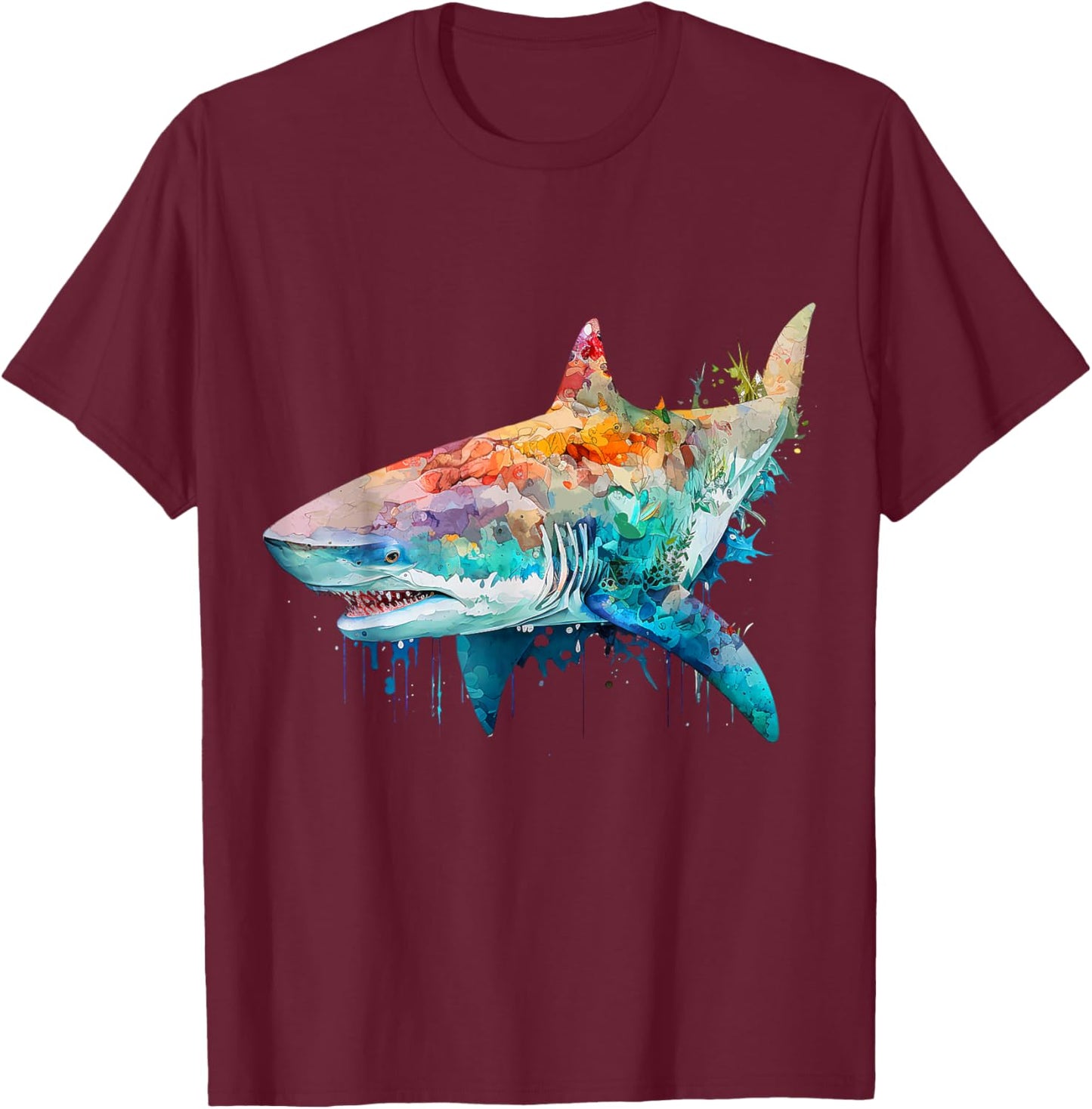Shark Beach Lover Ocean Animal Graphic Novelty T-Shirt - T-Shirt | Maroon