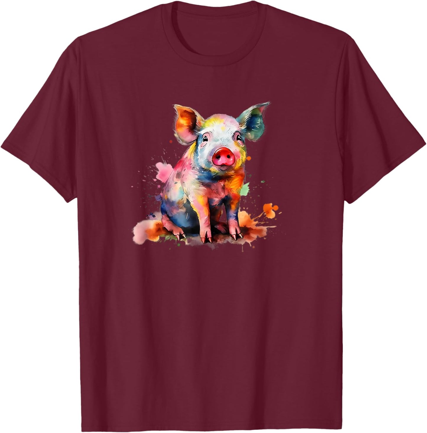 Colorful Paint Splash Cute Show Pig Lover T-Shirt - T-Shirt | Maroon