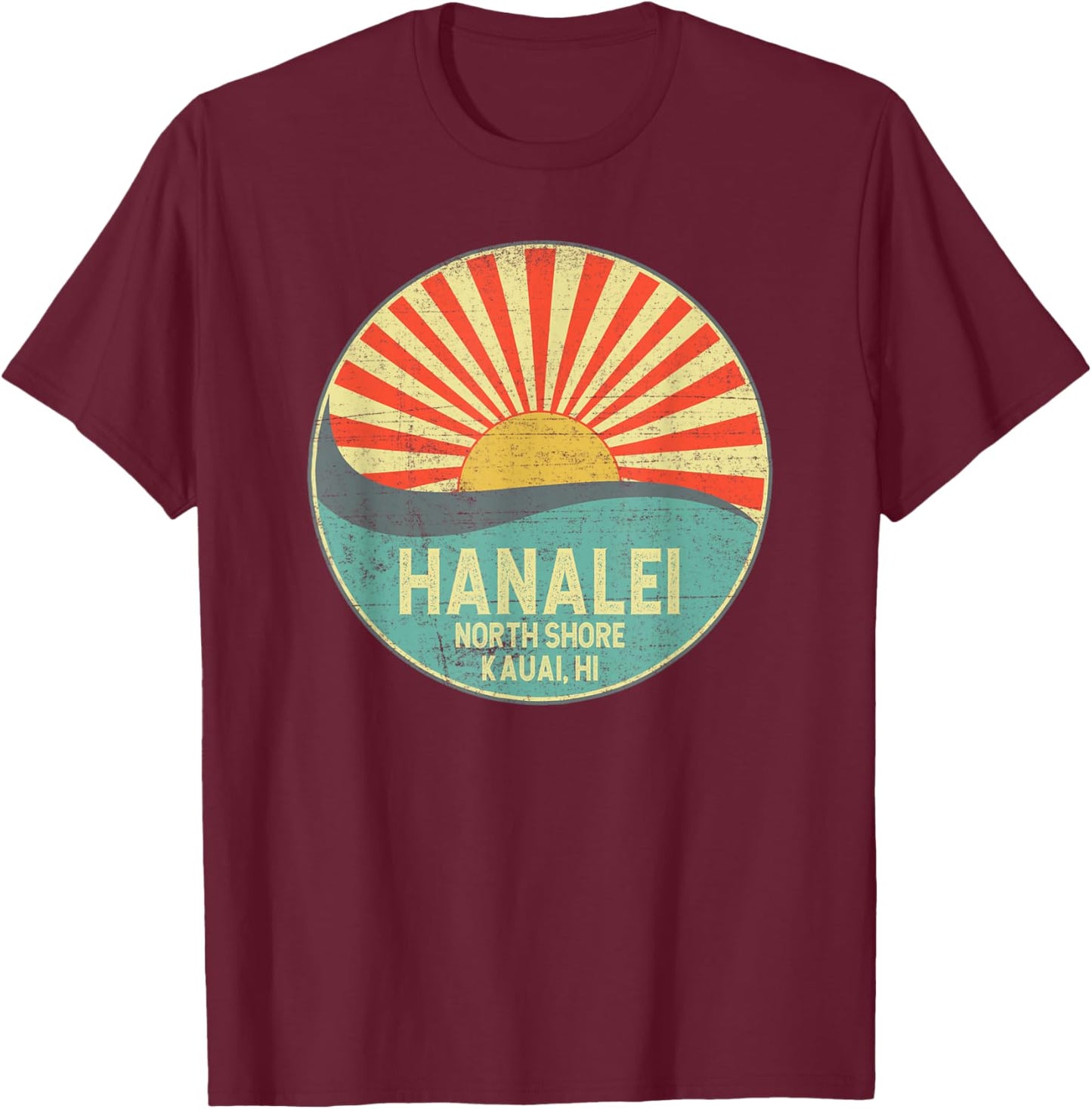 Hanalei North Shore Oahu Hawaii Surf Surfing Sunset T-Shirt - T-Shirt | Maroon