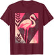Palm Fronds Art Deco Retro Tropical Flamingo T-Shirt - T-Shirt | Maroon