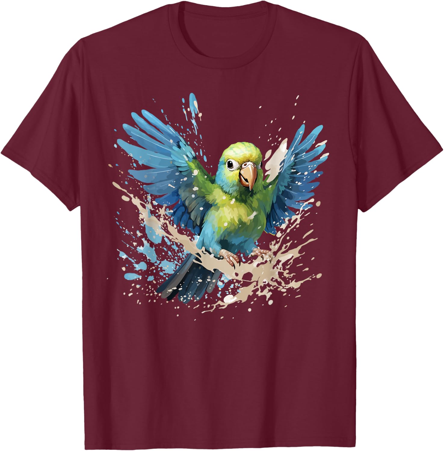 Colorful Splash Art Pacific Parrotlet Parrot Lover T-Shirt - T-Shirt | Maroon