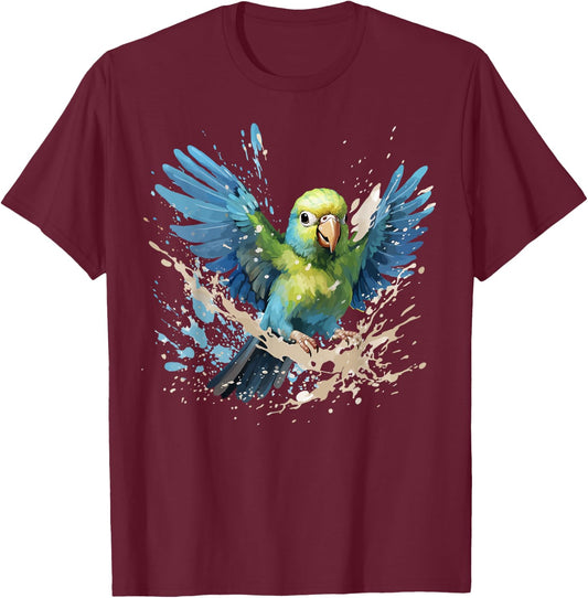 Colorful Splash Art Pacific Parrotlet Parrot Lover T-Shirt - T-Shirt | Maroon