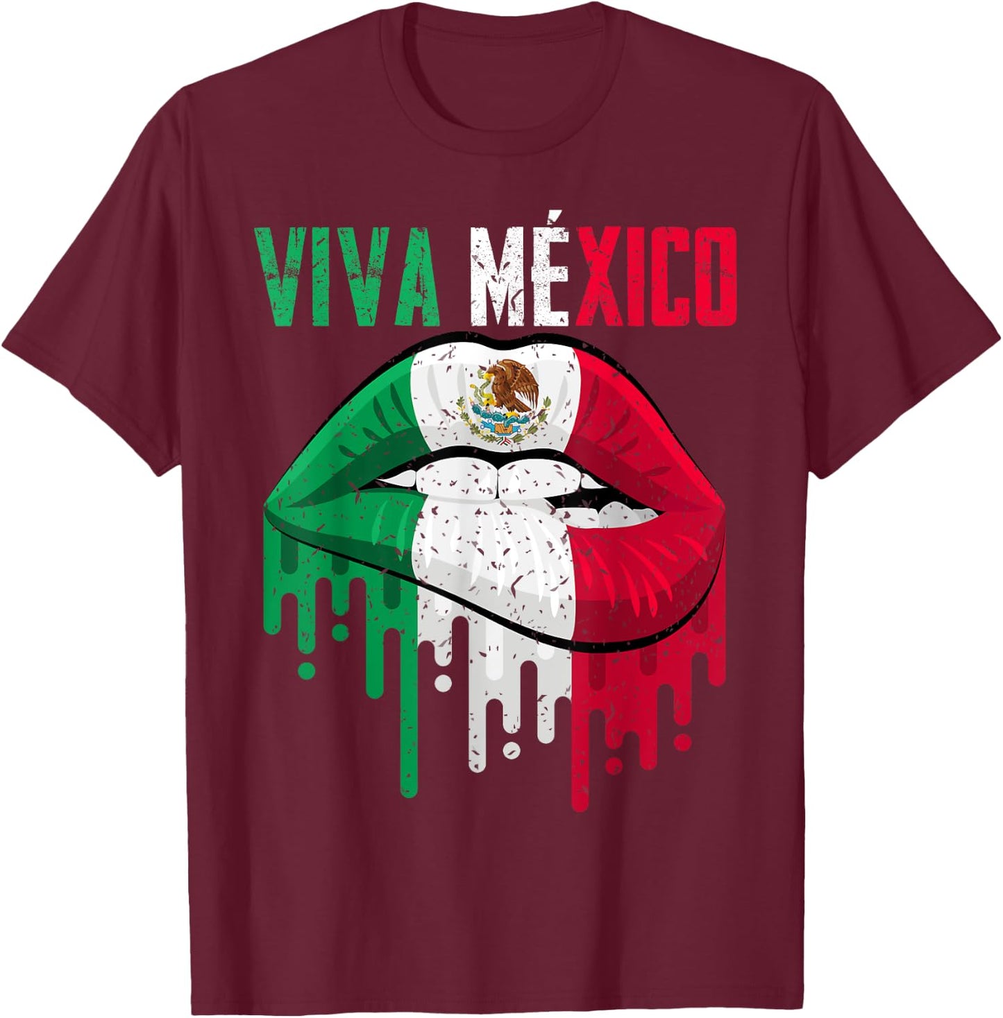 Viva Mexico Shirt Girl Women Kids Mexicana Lips Mexican Flag T-Shirt - T-Shirt | Maroon