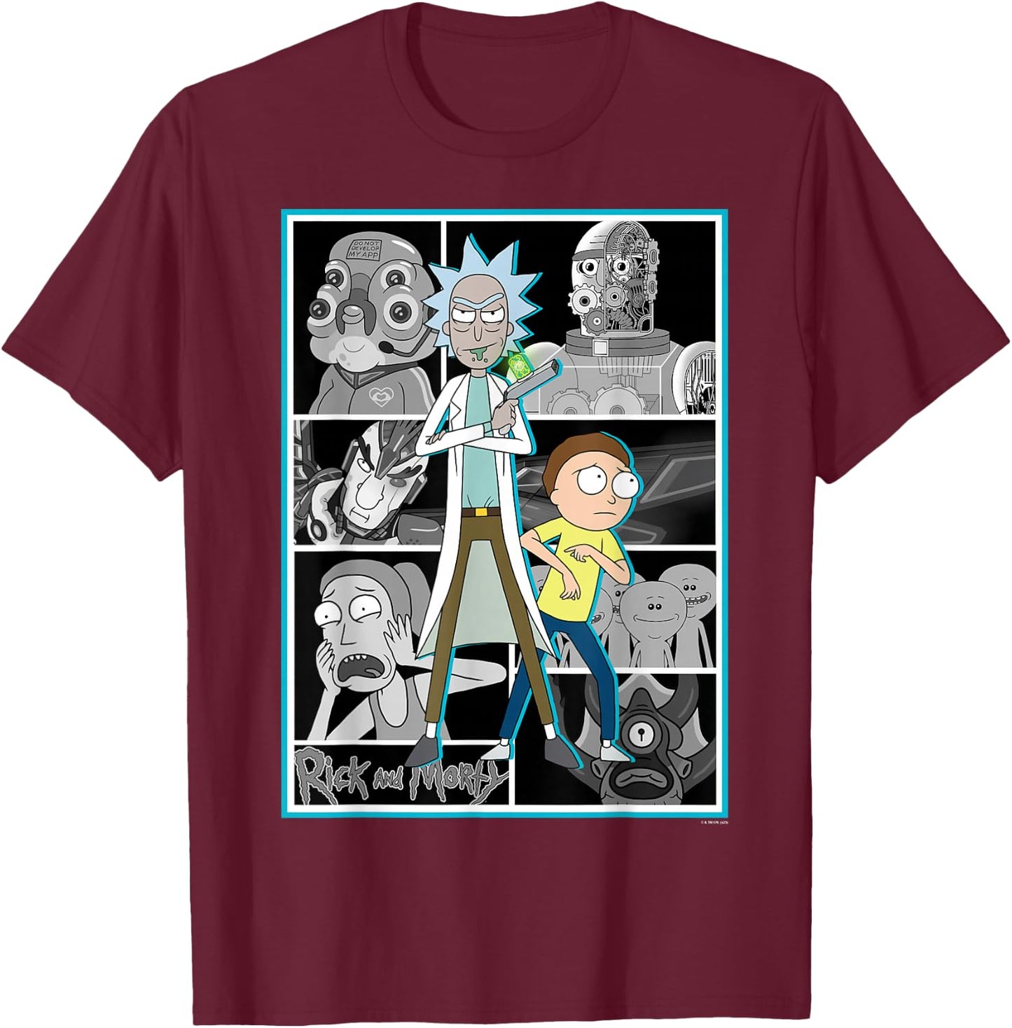 Rick and Morty Characters Adult Cartoon Fashion T-Shirt - T-Shirt | Maroon