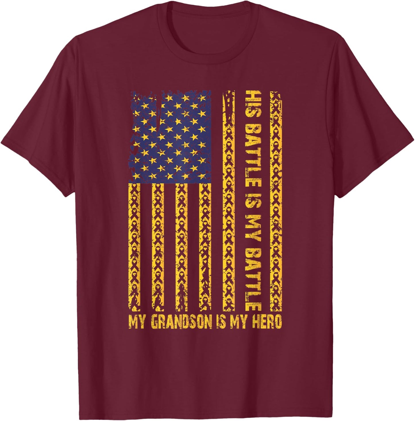 Childhood Cancer Awareness September My Grandson Is My Hero T-Shirt - T-Shirt | Maroon