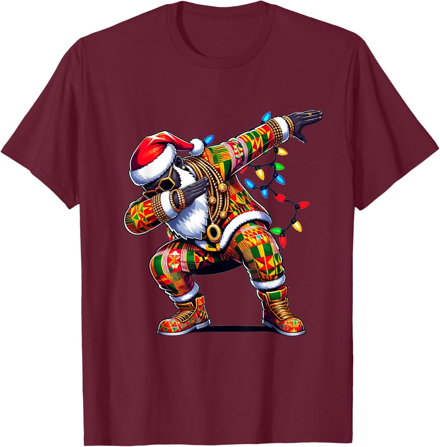 Dabbing Black African American Santa Claus Hip hop Xmas PJS T-Shirt - T-Shirt | Maroon