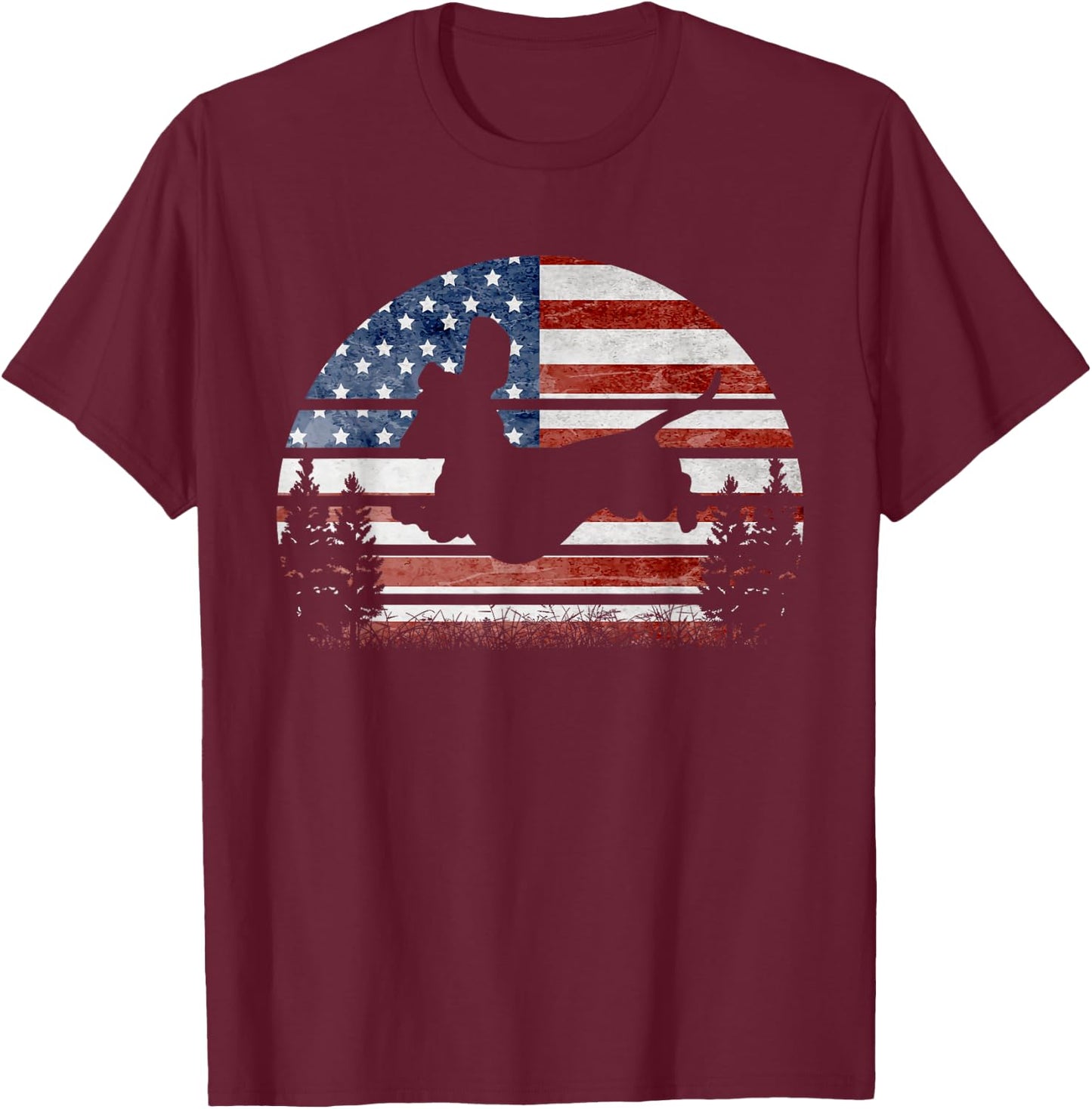 American Flag Dachshund Patriotic 4th Of July Weiner Lover T-Shirt - T-Shirt | Maroon