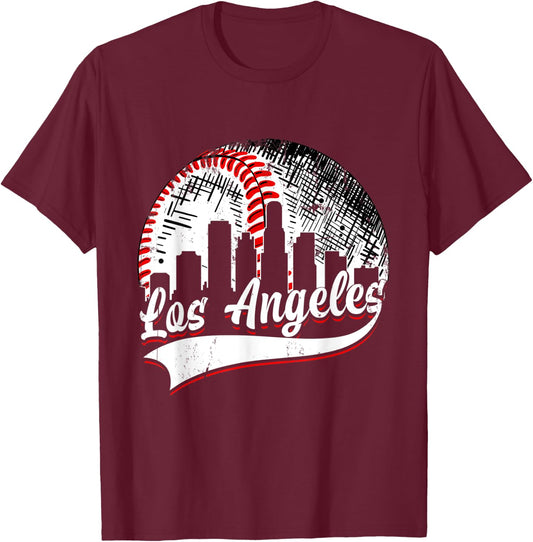 Vintage Los Angeles Baseball Lover Men Women Game Day T-Shirt - T-Shirt | Maroon