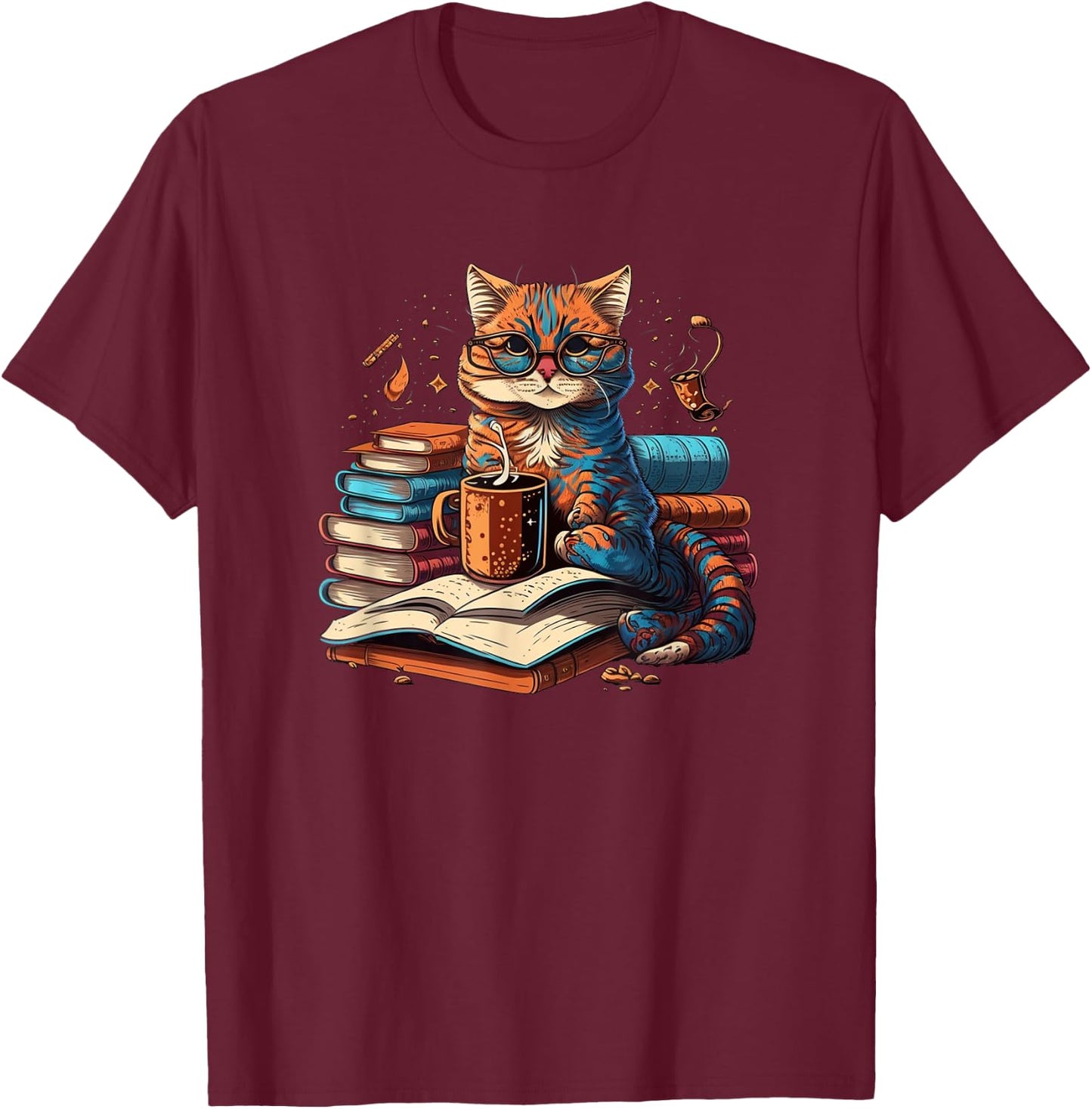 Cat Enjoy Read Books Cat-Themed - Women's Classic Fit Short Sleeve Black Small T-Shirt - T-Shirt | Maroon