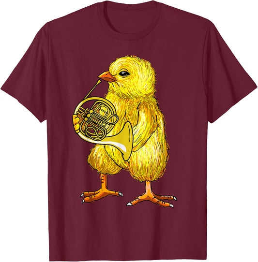 Cute Chicken Playing French Horn - French Horn Musician Gift T-Shirt - T-Shirt | Maroon