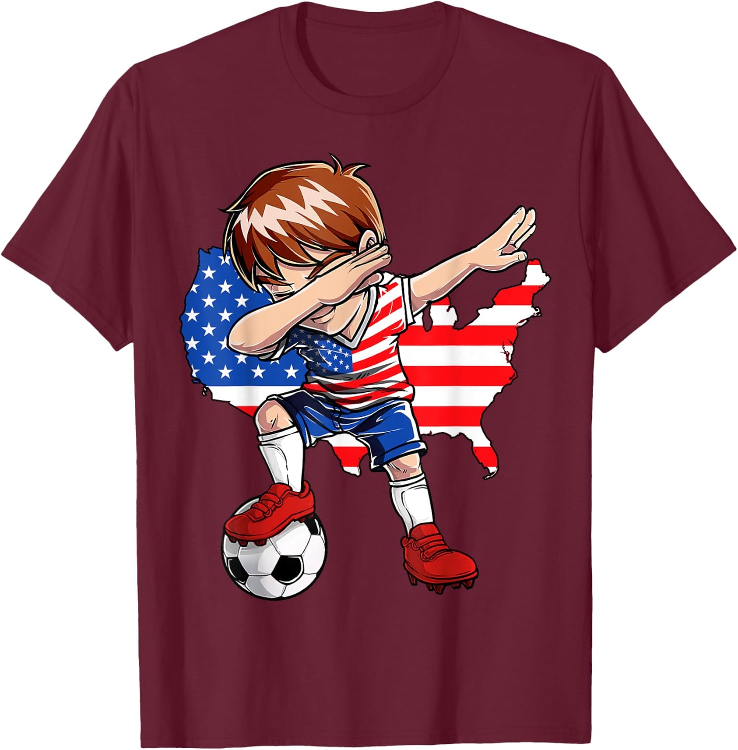 Dabbing Soccer USA Jersey Boy United States Boys Football T-Shirt - T-Shirt | Maroon
