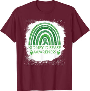 Kidney Disease Awareness Bleached Rainbow Green Ribbon Men T-Shirt - T-Shirt | Maroon
