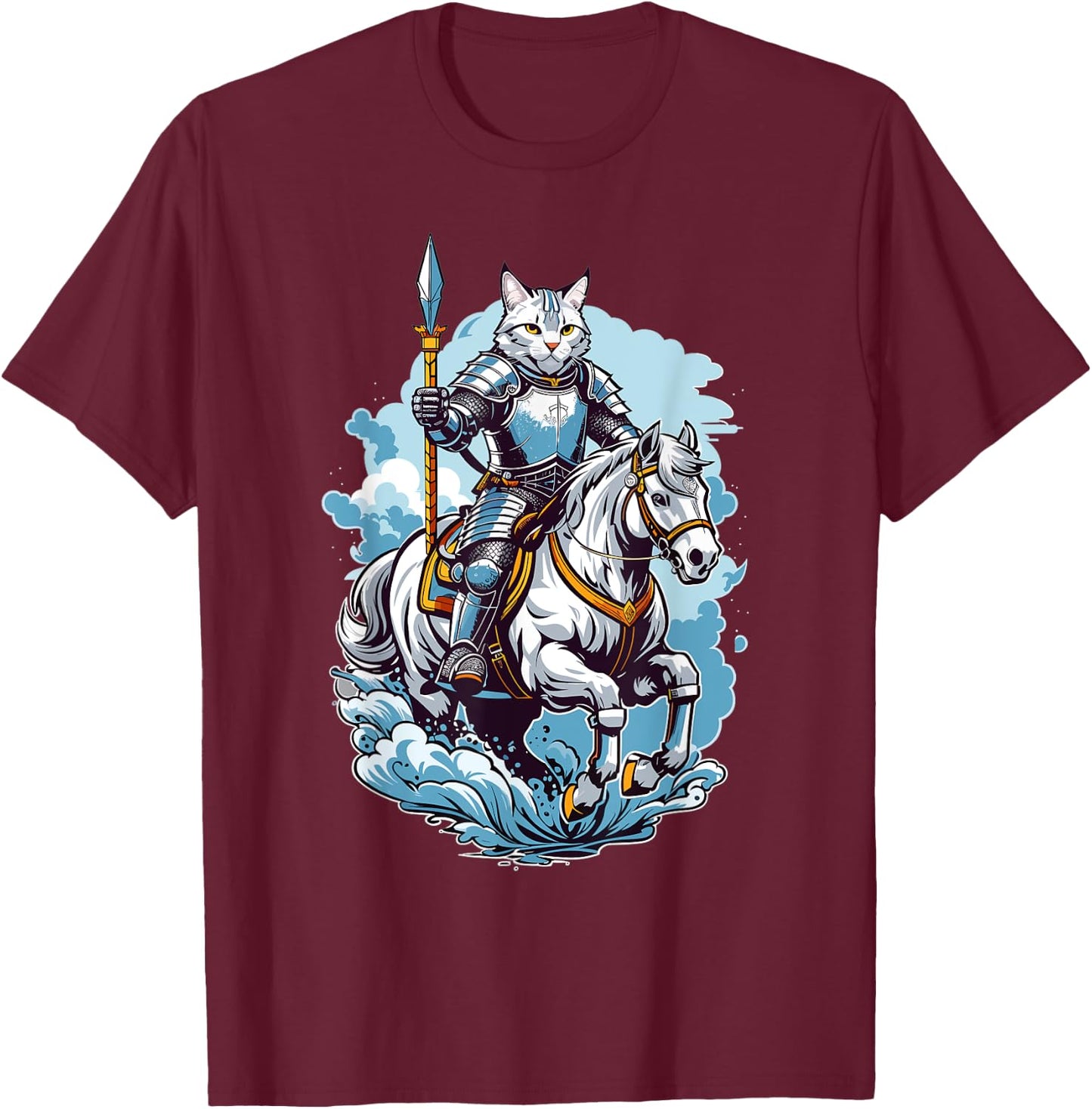 Brave Cat Knight On A Fantasy Horse Women Girls Kids T-Shirt - T-Shirt | Maroon