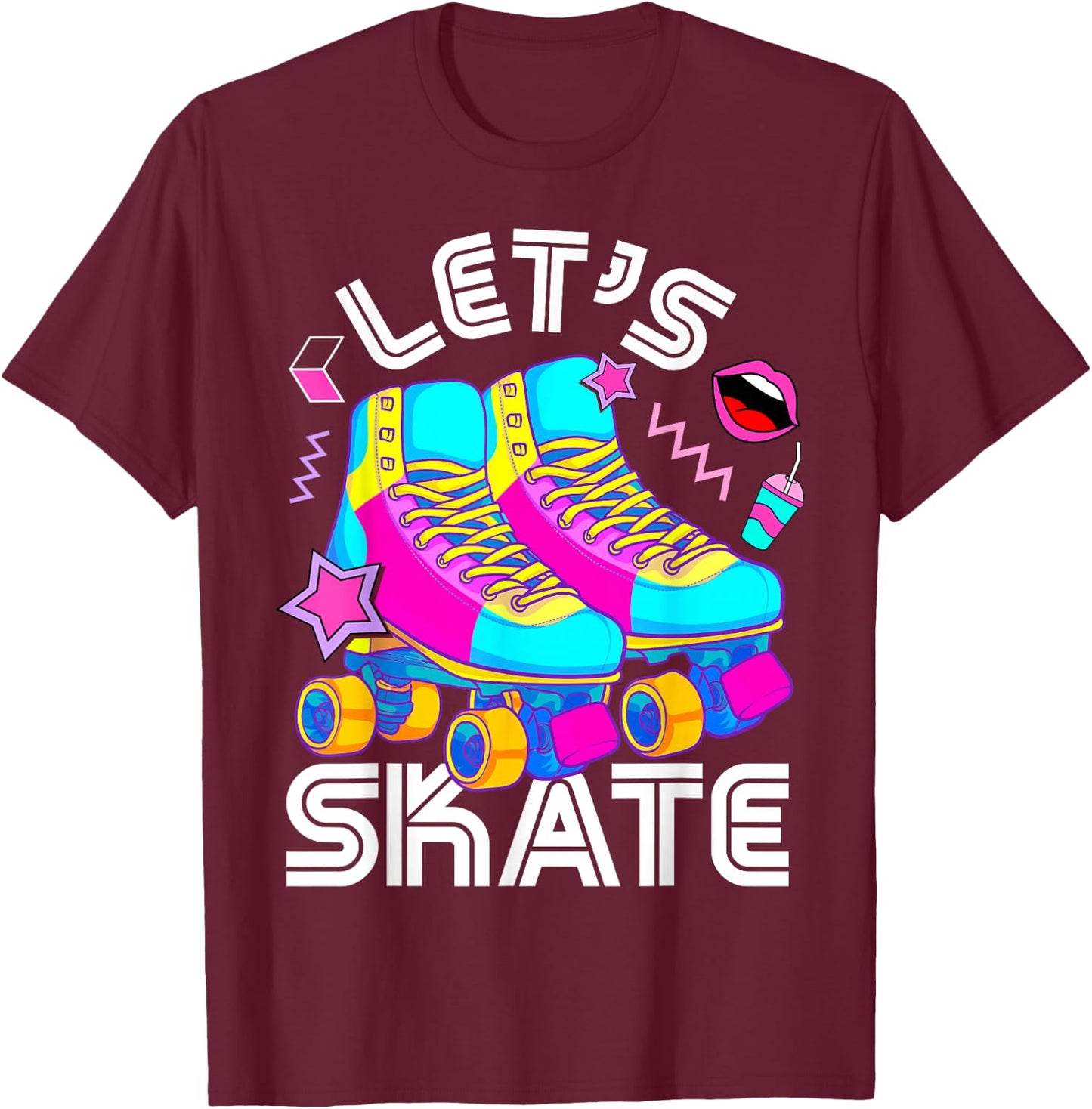 Let's Skate Retro Roller Skate Roller Derby Girls T-Shirt - T-Shirt | Maroon