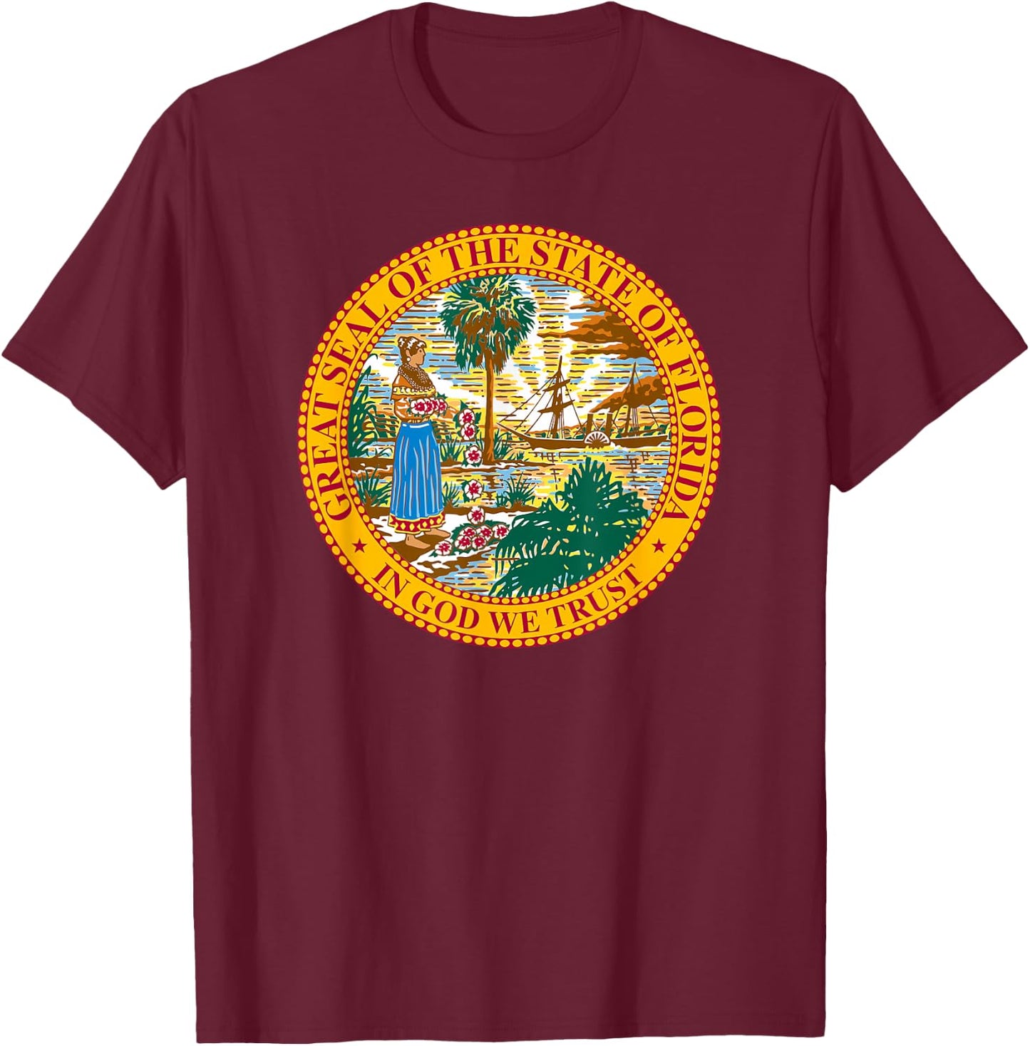 Great Seal Of The State Of Florida Vintage American T-Shirt - T-Shirt | Maroon
