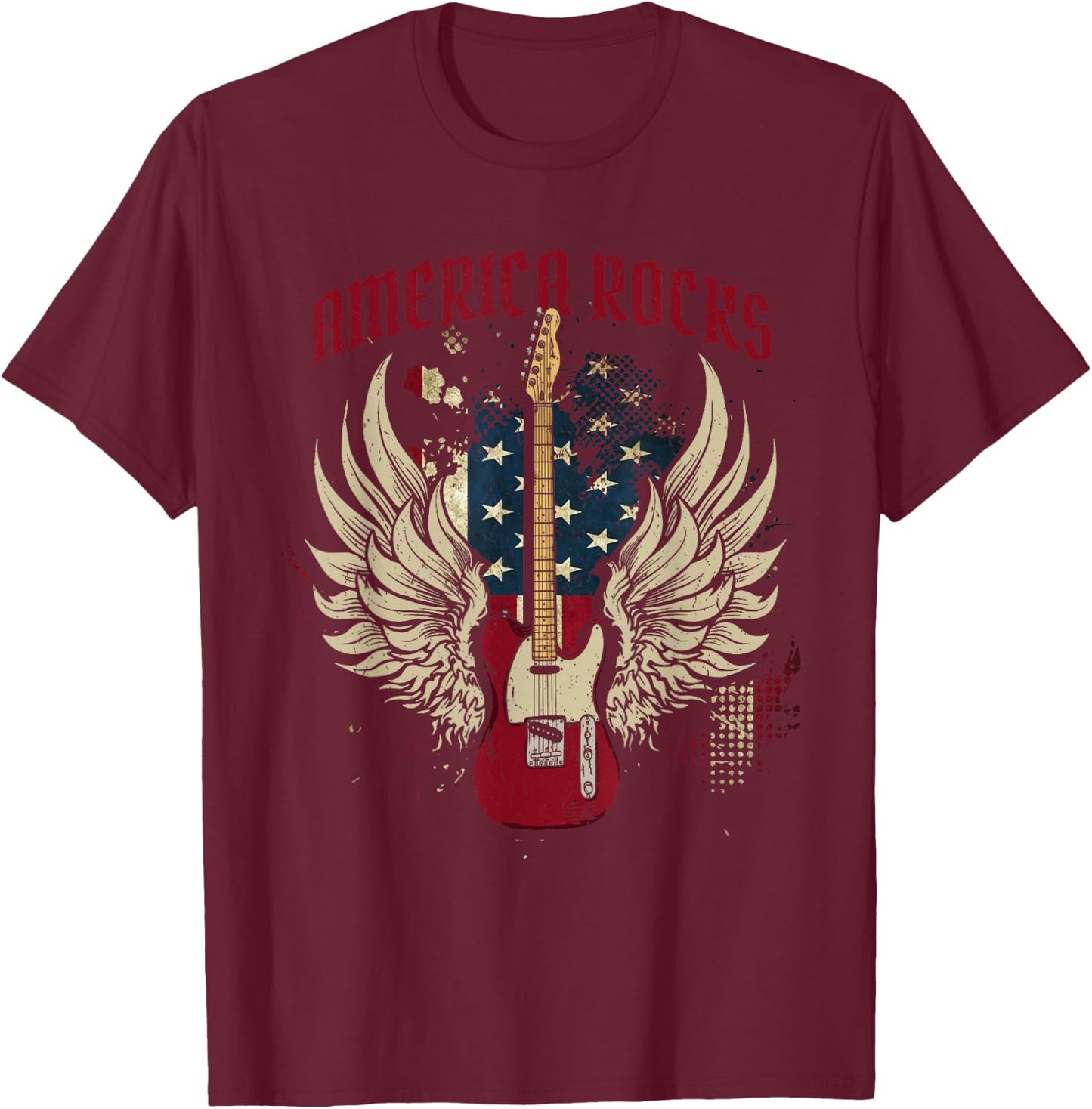 American Flag 4th Of July Guitar T-Shirt - T-Shirt | Maroon