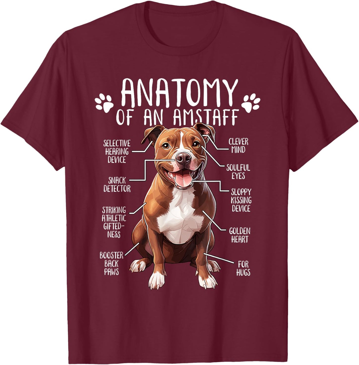 Funny Anatomy American Staffordshire Terrier Dog Amstaff T-Shirt - T-Shirt | Maroon