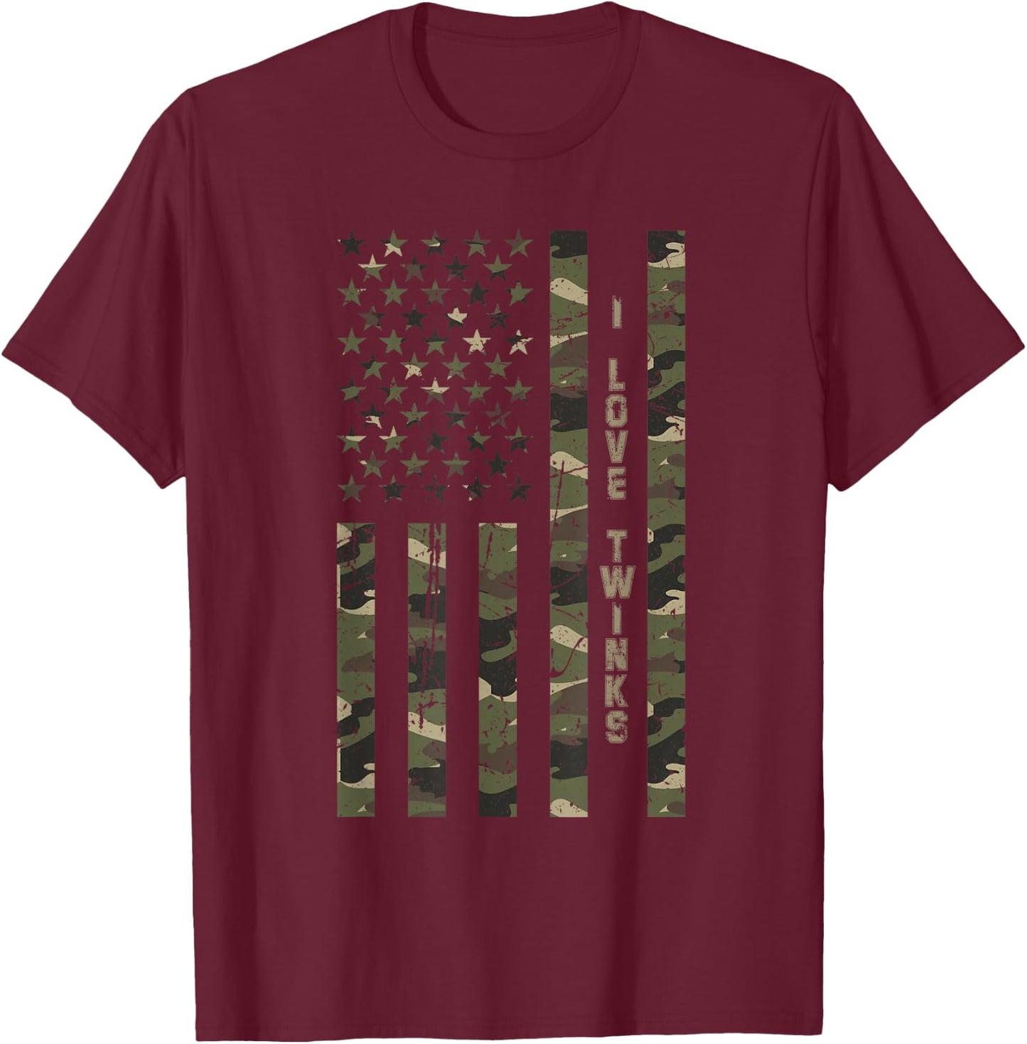 I Love Twinks United States Distressed Camo w US Flag T-Shirt - T-Shirt | Maroon