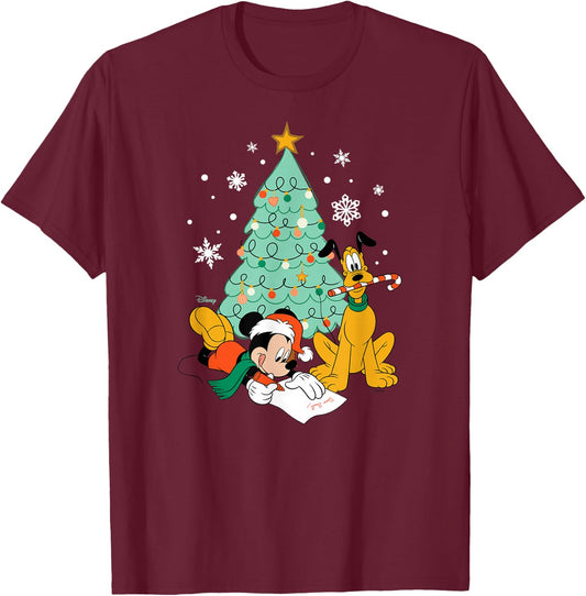 Mickey & Pluto - XMAS Tree T-Shirt - T-Shirt | Maroon