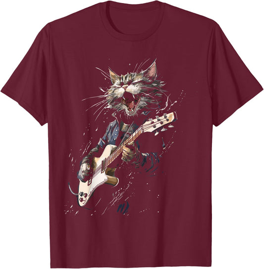 Guitar Cat Women, Men, Kids T-Shirt - T-Shirt | Maroon