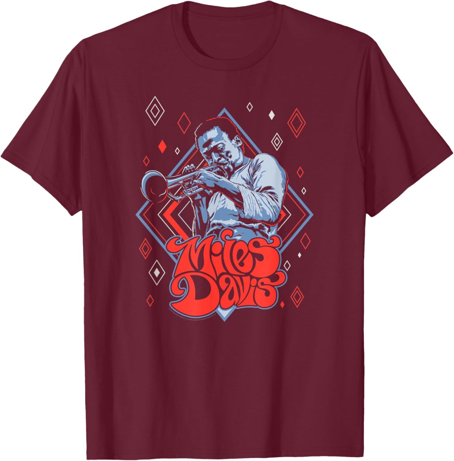 Miles Davis Retro Diamond Pattern T-Shirt - T-Shirt | Maroon