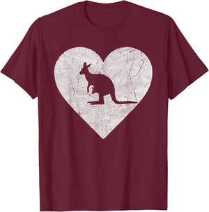 Vintage Heart with Kangaroo Graphic Funny Kangaroo Lovers T-Shirt - T-Shirt | Maroon