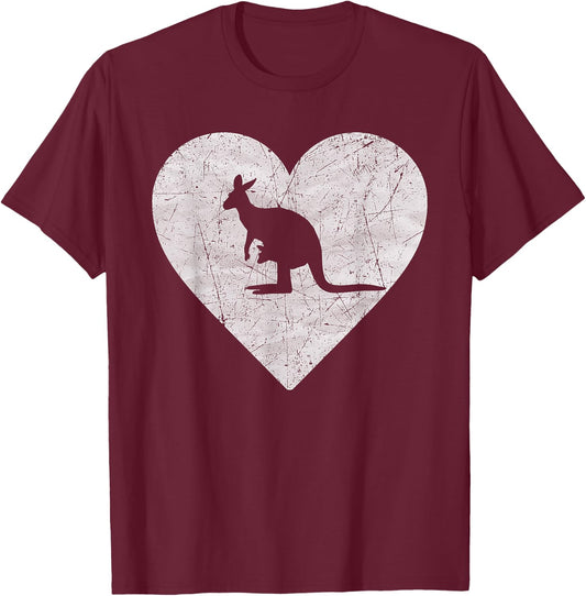 Vintage Heart with Kangaroo Graphic Funny Kangaroo Lovers T-Shirt - T-Shirt | Maroon