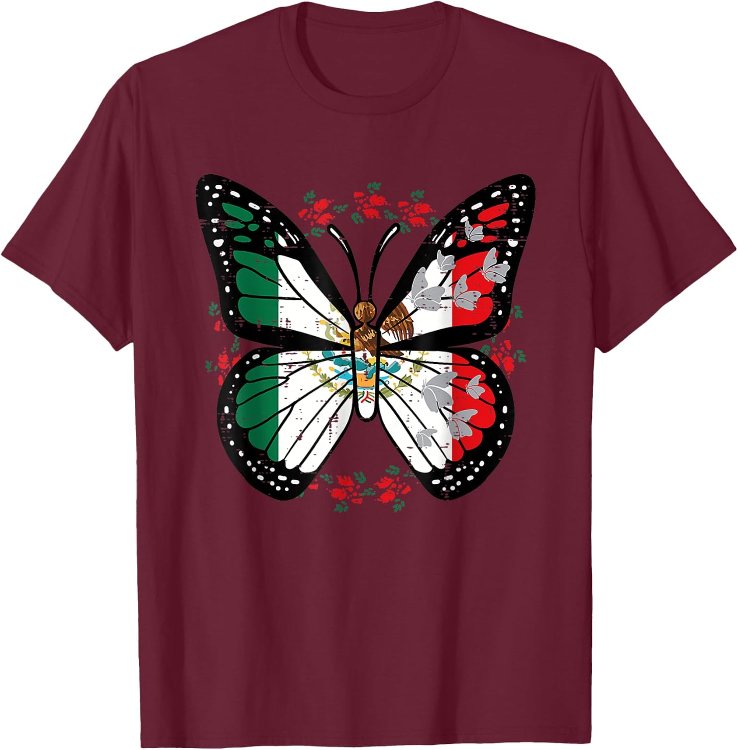 Mexican Independence Day Butterfly Mexico Women Girls Kids T-Shirt - T-Shirt | Maroon