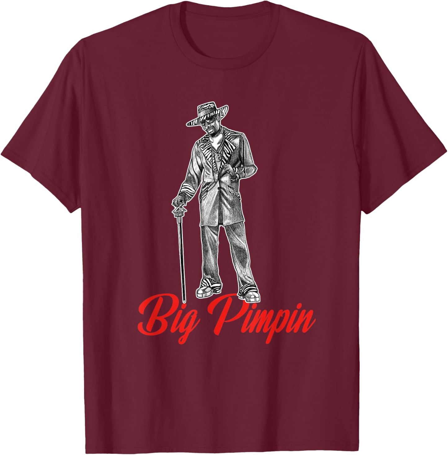 Big Pimpin 70's Style Nightlife T-Shirt - T-Shirt | Maroon