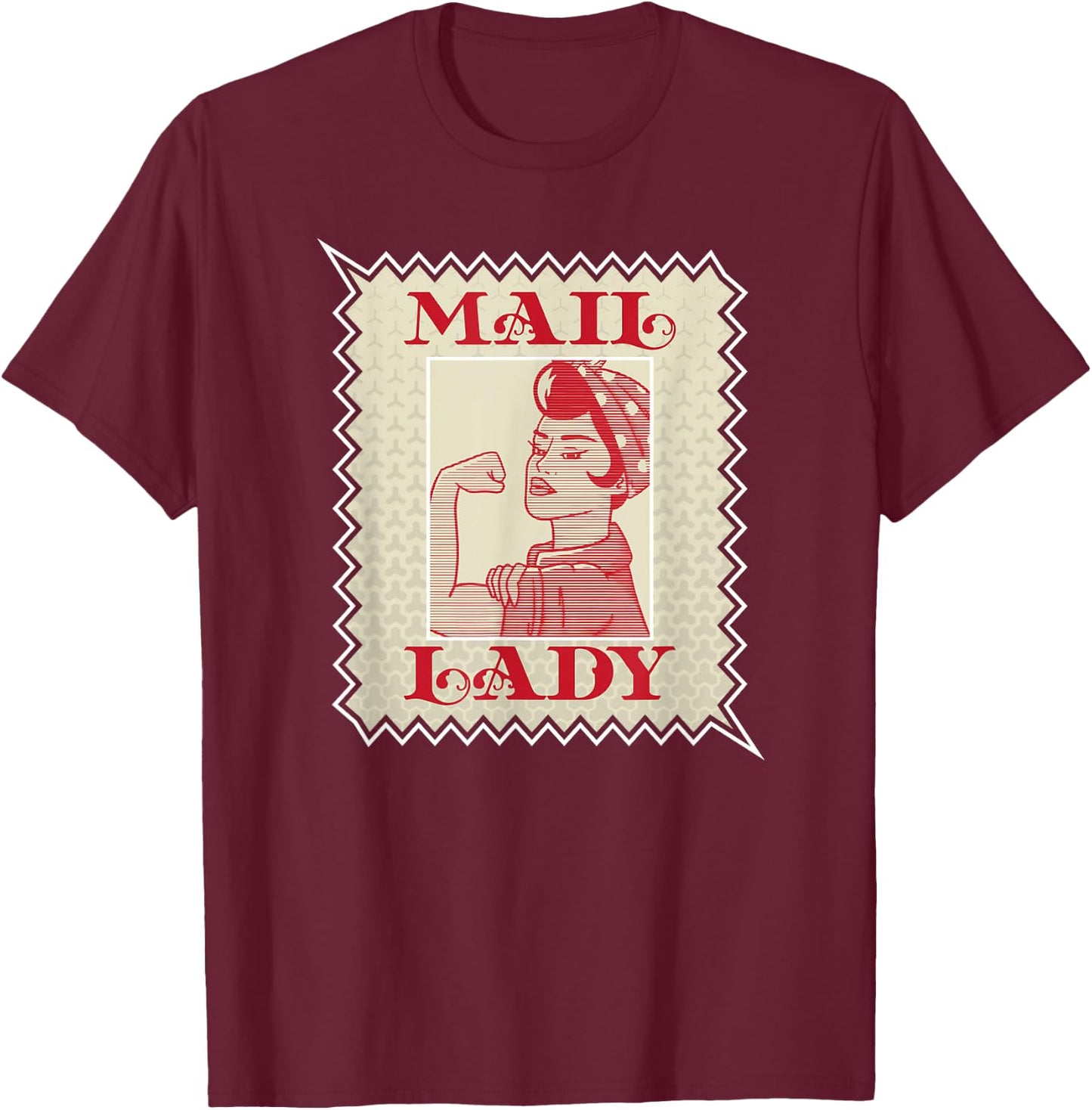 Female Postal Worker Mail Lady Stamp World Post Day T-Shirt - T-Shirt | Maroon