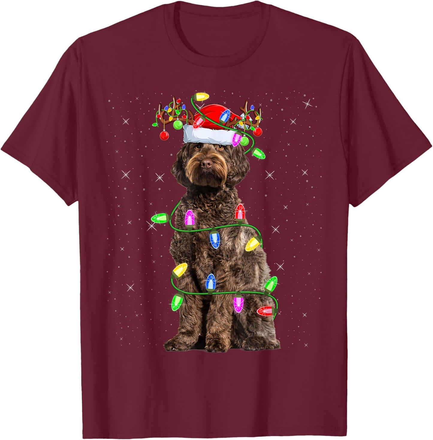 Labradoodle Dog Xmas Lighting Santa Labradoodle Christmas Men Women Kids T-Shirt - T-Shirt | Maroon