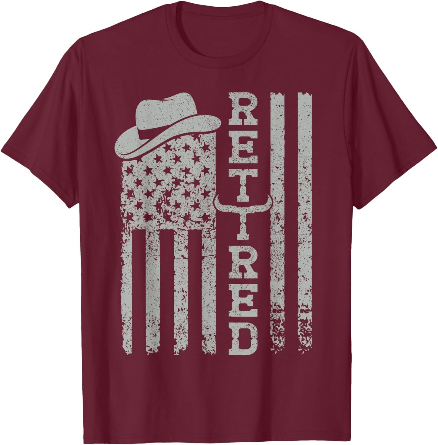 USA Flag Western Happy Retirement Party Cowboy Retired T-Shirt - T-Shirt | Maroon