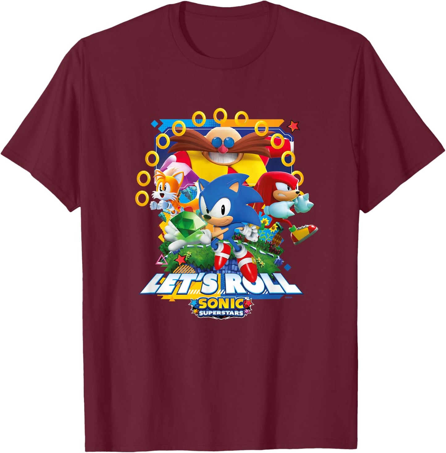 Sonic the Hedgehog, Sonic Superstars - "Let's Roll!" T-Shirt - T-Shirt | Maroon