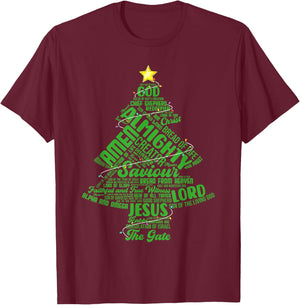 Names Of Jesus Christmas Tree Lights Christian Xmas Pajama T-Shirt - T-Shirt | Maroon