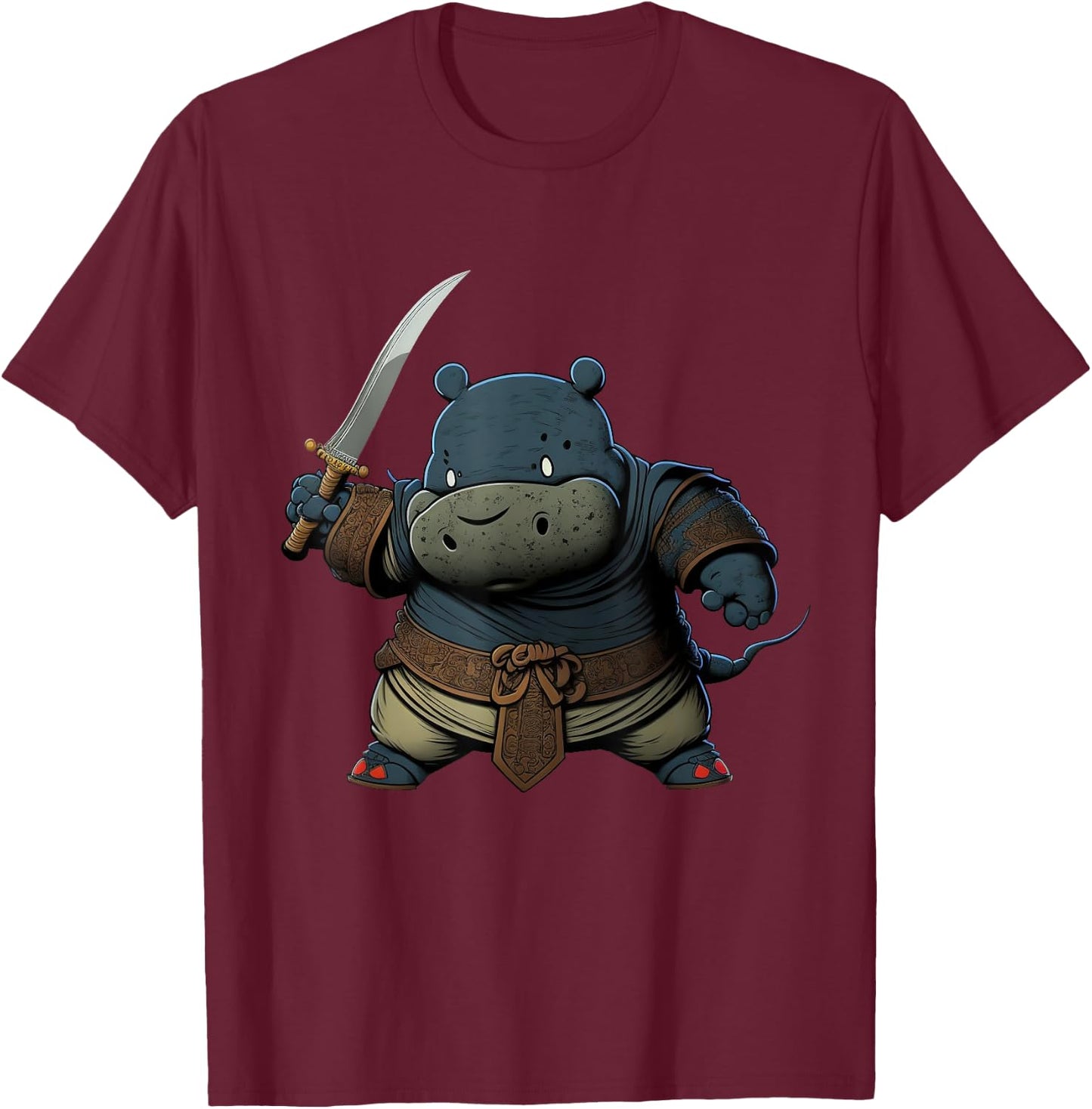 Cool Hippo Ninja Anime Japanese Art Kawaii Hippopotamus T-Shirt - T-Shirt | Maroon